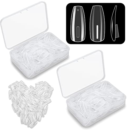Yokilly 200PCS Remplacement Faux Ongles: Transparent Acrylique Capsule Americaine Ongle Pour Main D'entrainement Manucure Pour Ongle