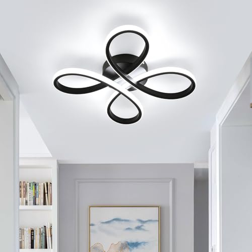 SENQIU LED Ceiling Light, 30W Modern Acrylic Ceiling Lamp | Flower Shape LED Light Fitting for Living Room, Bedroom, Kitchen, Hallway, Cool White Light 6500K, Black