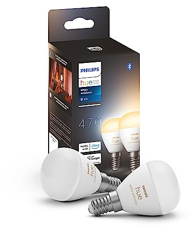 Philips Hue White Ambiance E14 LED Lampen Doppelpack (470 lm), dimmbare LED Leuchtmittel für das Hue Lichtsystem mit warm- bis kühlweißem Licht, smarte Lichtsteuerung über Sprache und App, 2er Pack