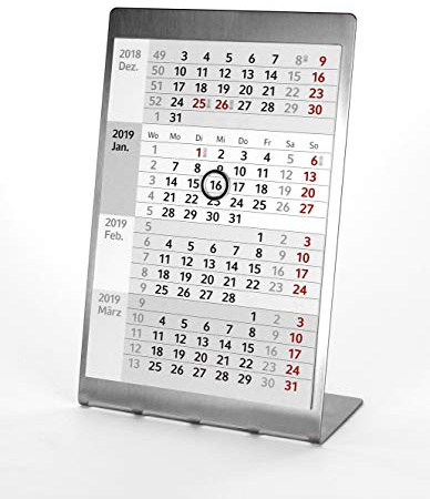 HiCuCo 4-Monats-Tischkalender für 2026 + 2027 + 2028 - Aufstellkalender - Edelstahl - TypP5 (Premium)