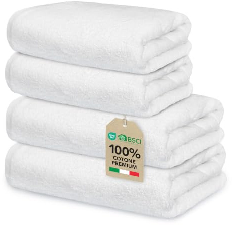 Ôhm Handtuch-Set 4-teilig Baumwolle Weiß | Komplette Lösung fürs Badezimmer oder als fertiges Geschenk, ohne einzelne Teile zusammenzusuchen