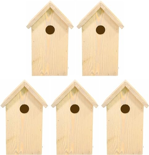 mgc24 Nistkasten - wetterfester Vogelnistkasten aus Holz, Vogelhaus für heimische Wildvögel, 15,5 x 14 x 25 cm, Natur, 5 Stück