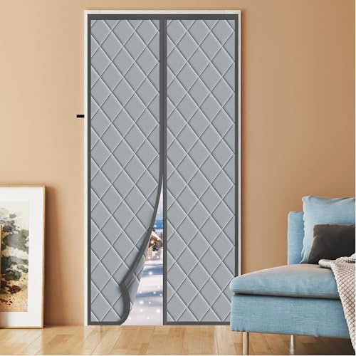 Magnetic Thermal Insulated Door Curtain, Fits Door Size 32 x 80,Durable Oxford Cloth&Thicken Polyester Fiber Fill, Efficient Temperature Control, Durable Construction, Soundproof and Windproof Gray