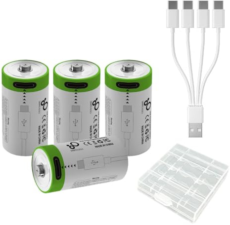 USB CR123A Lithium Ionen Akku, 3.7V 700mAh wiederaufladbarer CR123A Akku, 1.5H Schnellladung, 1200 Zyklen mit Typ C Anschlusskabel, konstanter Ausgang, 4 Stück
