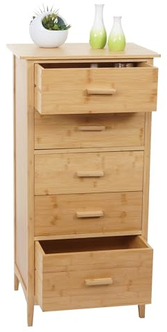 Mendler Bambus Kommode HWC-M24 FSC® 100x50x40cm | Badezimmerschrank, Schrank, Anrichte, Badschrank, Beistellschrank, 5 Schubladen