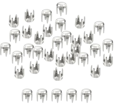 sourcing map 200 Stück 3mm Silberne runde Kuppelnieten Metallklauenperlen | Nagelkopfnieten, Spike Nieten, Punk Rock, DIY, für Lederhandwerk Kleidungsgürtel Tasche Schuharmband Zubehör