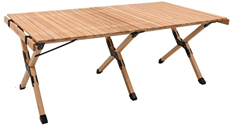 ZZBFHH Campingtisch, Massivholz-Rolltisch, klappbarer Holztisch, tragbar, für draußen, drinnen, faltbar, Picknicktisch, Camping, Grillen, Angeltisch (Beige)