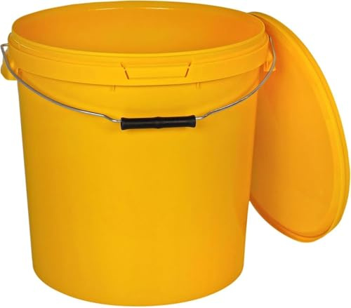 BenBow Bucket with Lid, 30l, Yellow, 1 x 30 Litres - Food-safe stable airtight leak-proof odourless - plastic storage container with metal handle - crack-resistant handle - empty - perfect for home