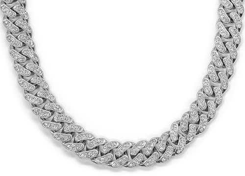 APaztip Cadena de eslabones cubanos para hombre, plata/oro, 8'', 16'', 18'', 20'', 22'', 24'', collar de cadena gruesa iced out para mujer, cadenas de eslabones cubanos con corte de diamante brillante