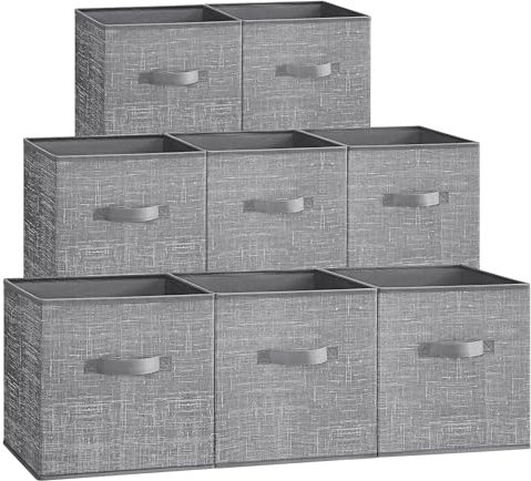 SONGMICS Aufbewahrungsbox, 8er Set, Ordnungsboxen aus Vliesstoff mit Griff，30 x 30 x 30 cm，grau meliert ROB830G01