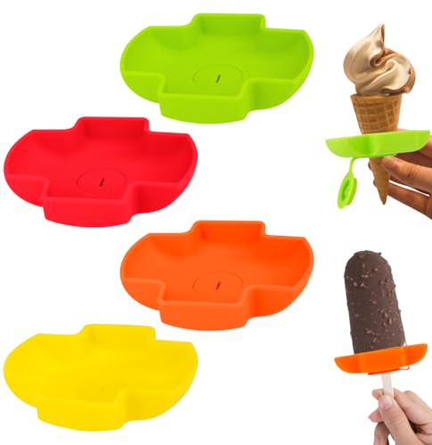 4pcs Silicone Popsicle Holder for Kids, Drip Free Popsicle and Ice Cream Holder Ice Pop Holder Frozen Popsicle Drip Stick Holder for Summer Days Popsicle Party (Color Combination 1)