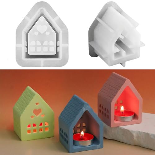 ALEFBET Silikonform Kerzenhalter, Silikonform Haus, Silikon Gießform Kerzenhalter，Silikonformen Gießformen Kerzenhalter Häuser，Gipsform Haus Kerzenhalter