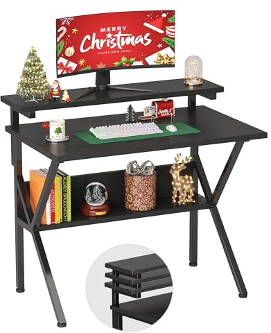 CAIYUN Schreibtisch, Kleiner Computertisch 70 x 48 cm, Schreibtisch Klein with Shelf, Home Office Schreibtische für Arbeitszimmer, Schlafzimmer, Schwarz