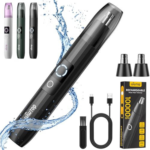 Nasenhaartrimmer Herren, USB Wiederaufladbar Nasenhaarschneider Ohrhaarschneider 2 in 1 Set, Professioneller Schmerzloser Nasentrimmer Gesichtshaartrimmer für Männer Frauen, 2 Ersatzköpfe (Schwarz)