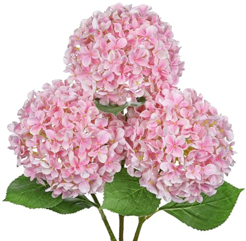 Arborus 3 st konstgjorda hortensiablommor 66,8 cm lång stjälk, rosa hortensia konstgjorda blommor, realistiska falska hortensior med 16,8 cm stor blomning falsk sidenblomma för hem bröllopsbord