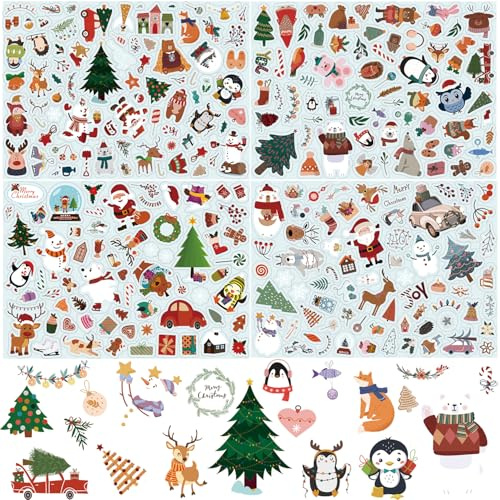 Weihnachtssticker Set, 274 Aufkleber Weihnachten Transparenter Hintergrund, Stickers Weihnachten für Scrapbooking Tagebuch Fotoalben Geschenke Karten Briefe, Weihnachtsaufkleber Weihnachtsdekoration