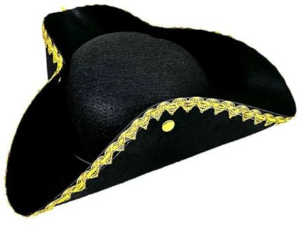 Piratenhut, schwarzer Piratenhut, Freibeuter-Dreikorn-Hut, für Piraten-Themenparty, Halloween, Cosplay, Piraten-Themenparty, Kostümzubehör
