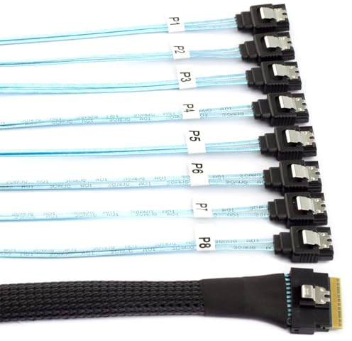 cablecc SAS 4.0 Slimline SFF-8654 8i 74pin Host Raid auf 7pin 8 SATA Zielfestplatten-Fanout-Raid-Kabel 1-auf-8-Splitter 50 cm