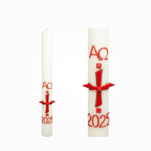 Traditionelle Osterkerze 2025 mit 10% Bienenwachs, Elfenbein, 600 x Ø 70 mm (OK19)