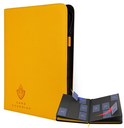 Card Guardian Carpeta de 9 bolsillos con cremallera, capacidad para 360 tarjetas, carpeta de tarjetas coleccionables de carga lateral para TCG y fútbol, colección de tarjetas premium (amarillo)