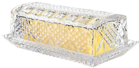 Qerwsdty Mantequera de cristal para encimera, soporte para mantequilla, recipiente transparente para mantequilla, , recipiente cubierto, soporte para servir queso