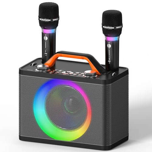 Karaoke Machine with 2 RGB Wireless Microphones - 5200mAh Portable Karaoke machine with 10 RGB Modes, Independent Control Panel, 13H Playback, Hi-Fi Sound support AUX/USB/AUX/TF Card/USB/COAX
