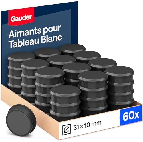 GAUDER Magnete für Magnettafel & Kühlschrank (31x10mm - 60 STK - schwarz) | Starke, große Tafelmagnete aus Ferrit, Whiteboard- und Kühlschrankmagnete, runder Magnet mit Halt, für Büro, Schule, Haushalt