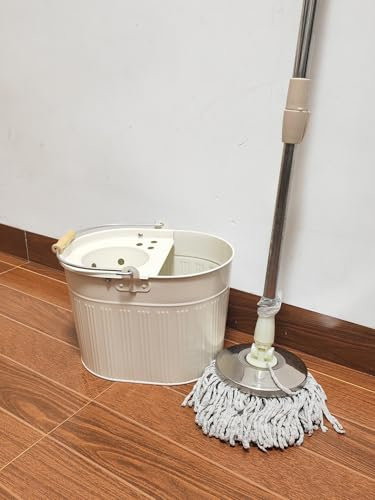 Cubo de metal galvanizado para fregona de 13 litros, reforzado, resistente, grueso, de acero metálico, para limpieza general en casa y oficina (blanquecino)