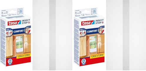 tesa Insect Stop COMFORT Fliegengitter für Türen - Insektenschutz Tür mit Klettband - Fliegen Netz ohne Bohren - Weiß (2 x 65 cm)120 cm x 220 cm (Packung mit 2)