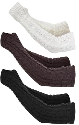 Marrywindix 3 Pairs Arm Warmers Long Fingerless Gloves Winter Knitted Long Fingerless Mittens Thumb Arm Sleeves for Women and Men Y2K Fashion Cosplay Accessories (Black, White, Dark Grey, One Size)