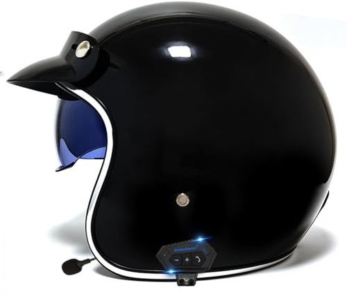 VVPEC Bluetooth Vintage Casque De Moto Jet pour Homme Et Femme avec Anti Scratch Visiere Portable Casque Moto Bols ECEDOT Homologué Face Ouverte Casque Mobylette Adulte Demi Casque(6,M=57~58cm)