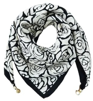 Silk Square Scarf For Women - Magnetic Buckle Neck Wrap & Triangle Scarf(Black)