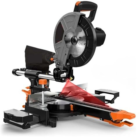 Mini sierra de mesa, Sierra ingletadora compuesta deslizante con 3 hojas, 15 A, 10 pulgadas, doble velocidad (4500 RPM y 3200 RPM), corte biselado