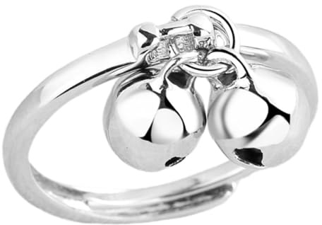Ipetboom Anello Regolabile Da Donna Metallo Con Doppia Campanella e Palla Design Aperto Elegante e Carino Per Feste e Uso Quotidiano