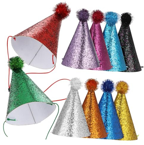 WEKAMOS 10 Piezas Sombreros de Fiesta Cono para Cumpleaños para Adultos Perros y Gatos Gorros de Disfraz Resistente y Reutilizable para Celebraciones