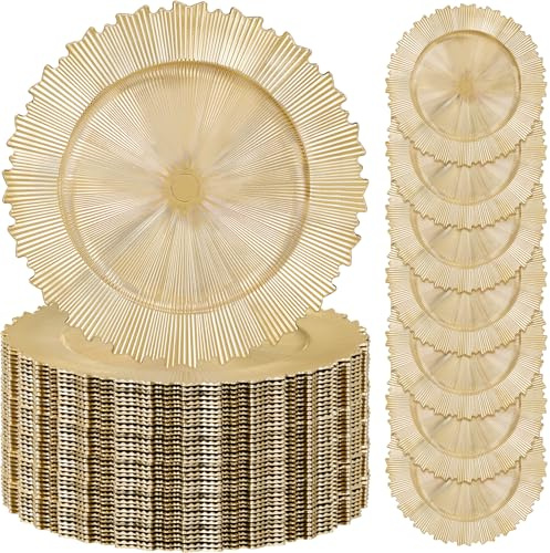 ejonirinjonir 50pcs 13inch Gold Charger Plates Bulk Radiating Textured Gold Chargers For Dinner Plates, Premium Bulk Table Decor For Reception Banquet Formal Wedding Event Layouts