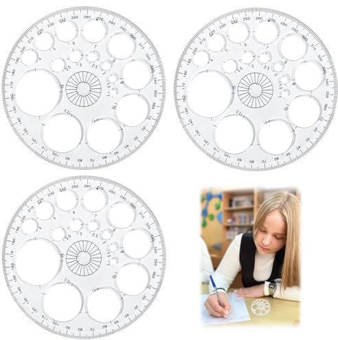 3 Stück Kreisschablone zum Zeichnen, Kreis Schablonen zum Malen Winkelmesser-Vorlage Rundes Lineal für Zeichenhilfen Lochschablone Kreislineal zum Zeichnen Lineal-Vorlage für Geometrie, Malen, Lernen