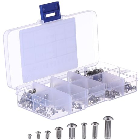 Gogogmee 160 piezas Kit de Remaches Sólidos de Cabeza Redonda de Acero Inoxidable Remaches Duraderos y Resistentes la Corrosión para Fijación y Conexión Etiquetas y Placas Herramientas de