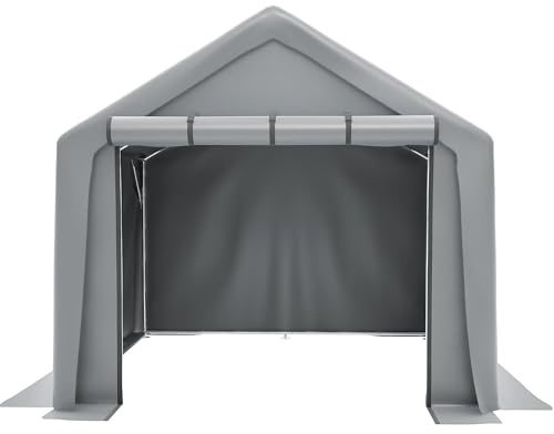 Motorradgarage 244x241x217 cm – Großes Garagenzelt mit Rolltor aus Stahl. Wetterfeste & stabile Fahrradgarage & Lagerzelt. Dunkelgrau