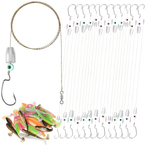 JolliLudo 4 Pack Texas Rigs Kit for Bass Fishing, Pre-Rigged Weedless Bass Rigs with 5 Sizes Weights (3.5g/5g/7g/10g/14g) & Hooks, Includes 4 Packs of 2.5 Inch T-Tail Soft Lures, Fishing Accessories