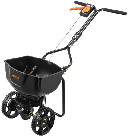 VEVOR Épandeur Engrais Capacité 6,8 kg Épandeur à Semence Largeur Épandage 0-3 m Semoir à Pousser pour Graines, Sel de Déneigement, Semer Jardinage, Pelouse, Gazon, Débit Réglable, avec Roues 25,4 cm