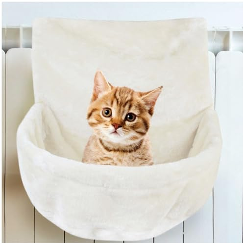 Generisch Katzen Kuschelsack für Heizkörper,Weich Plüschstoff Katzenhängematte,HäNgebett für Katze Heizung,Stabiler Faltbar Heizungsliege Katzen Heizungsliege für Heizungen (Beige)