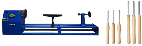 Wood Lathe & Chisel Set 400W Variable Speed Woodturning Machine, 1m Bed, 350mm Turning Diameter, Adjustable Tool Rest, Tailstock with Spindle Tip, Front End Driver Included Bundle