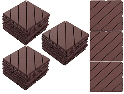 ACOGEDO Carreaux de Terrasse à Emboîtement en Plastique, 30 Pièces, Revêtement de Sol Extérieur Léger, Antidérapant et Silencieux pour Patios et Espaces Intérieurs (Café)