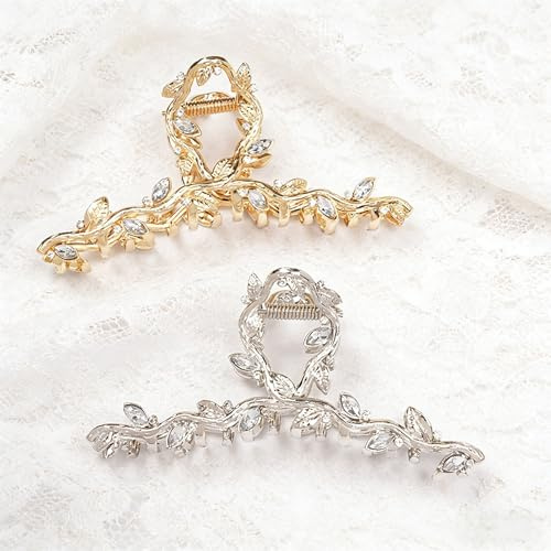 Haarspangen in Gold und Silber, elegantes Blatt-Design, für Damen, große Metall-Haarspangen, geeignet für dickes Haar, goldfarben, silberfarben, 2 Stück