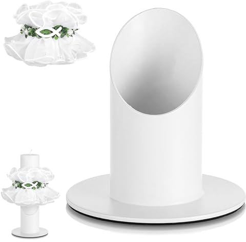 Kerzenständer Kommunionkerze 4 cm, Weißer Metall Kerzenhalter,Tropfschutz Kommunionkerze, Ideal als Taufkerzenständer und Kommunion Deko für Taufe, Kommunion und religiöse Anlässe