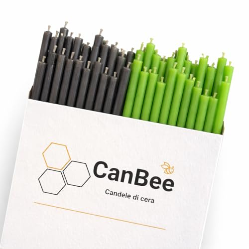 50 Velas Finas Negras y Verdes de Cera de Abeja Natural – Ø 5 mm x 16 cm – Combustión 40 Min Sin Humo – Para Meditación, Nuevos Comienzos, Reflexión Personal y Rituales Simbólicos – CanBee