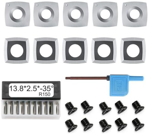 EasyByMall 10pcs 13.8mm Square Carbide Inserts for Wood Lathe Turning Tools, 4-Edge Indexable Cutters with R150 Radius for Spiral Planer Heads