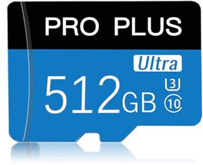 512GB Micro SD-Karte mit Adapter (Klasse 10 Hochgeschwindigkeit) für Kamera, TF-Speicherkarte für Dash Cam, Smartphone, Überwachung, E-Reader, Drohne