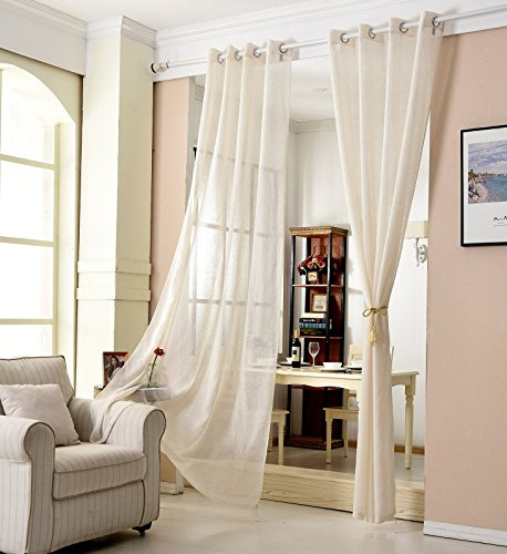 WOLTU Gardinen transparent mit Ösen Leinenoptik Vorhang Ösenvorhang Halbtransparent Stores Voile Fensterschal Leinenvorhang für Wohnzimmer Kinderzimmer Schlafzimmer 140x225 cm, Creme (1 Stück)